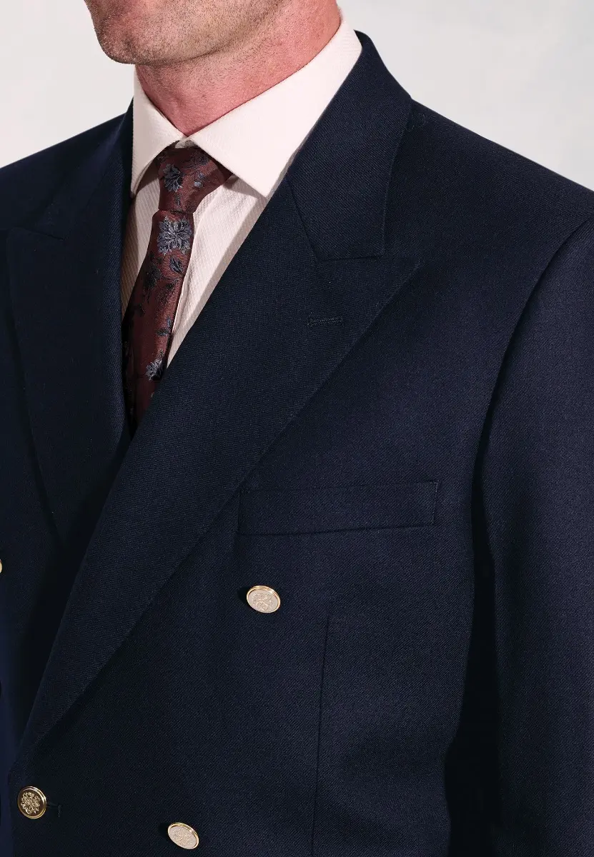 Regular Fit Reigate Navy Pure New Wool Double Breasted Blazer - Image 2