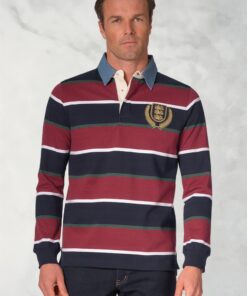 Ribble Wine, Navy, Forest and White Hoop Rugby Shirt