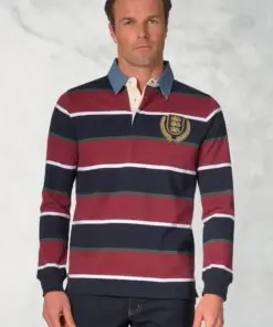 Ribble Wine, Navy, Forest and White Hoop Rugby Shirt