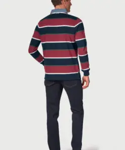 Alternative view of Ribble Wine, Navy, Forest and White Hoop Rugby Shirt