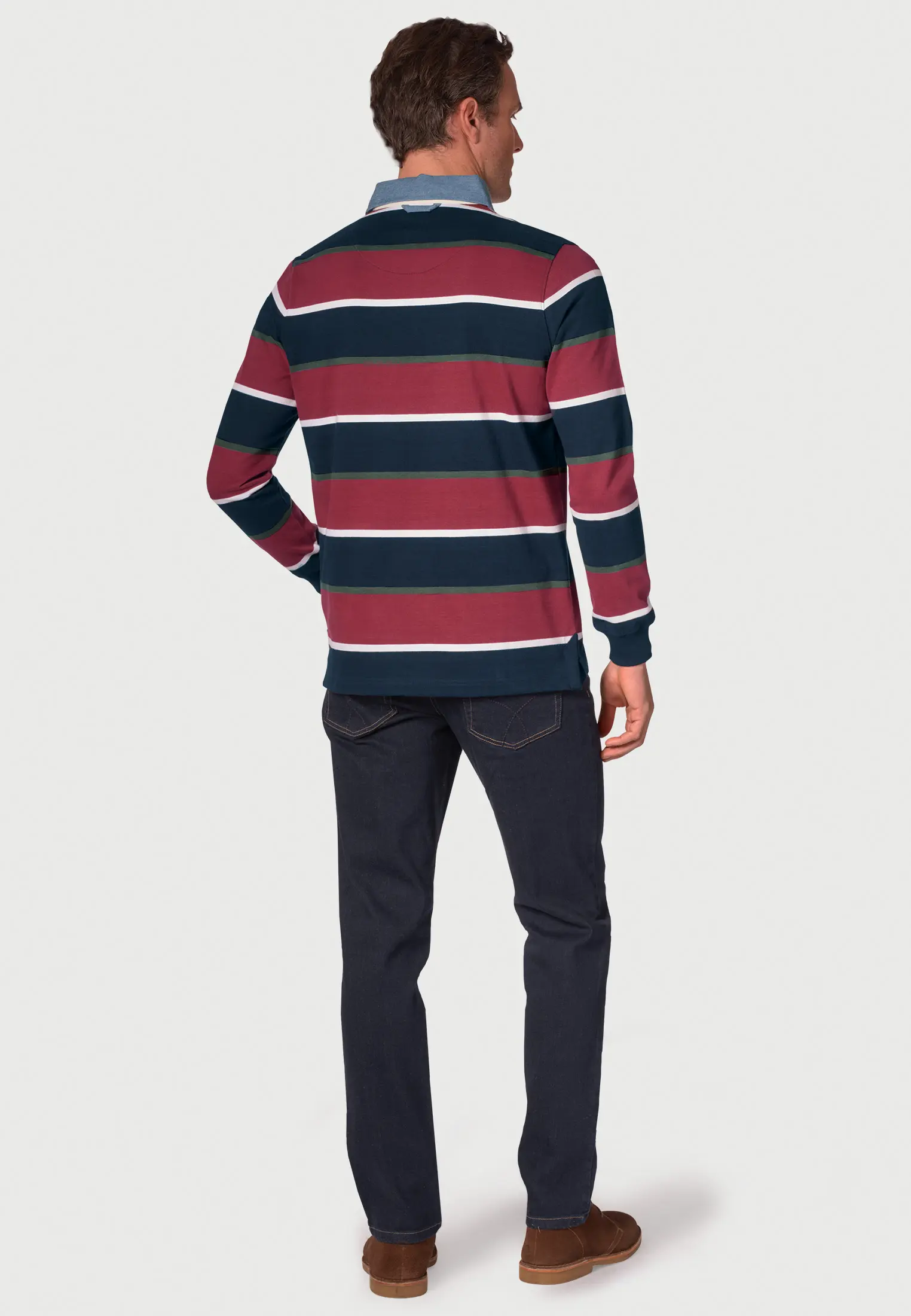 Ribble Wine, Navy, Forest and White Hoop Rugby Shirt - Image 2