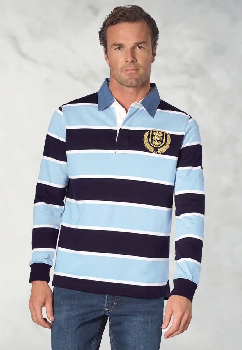Richardson Sky Blue Pure Cotton Stripe Rugby Shirt