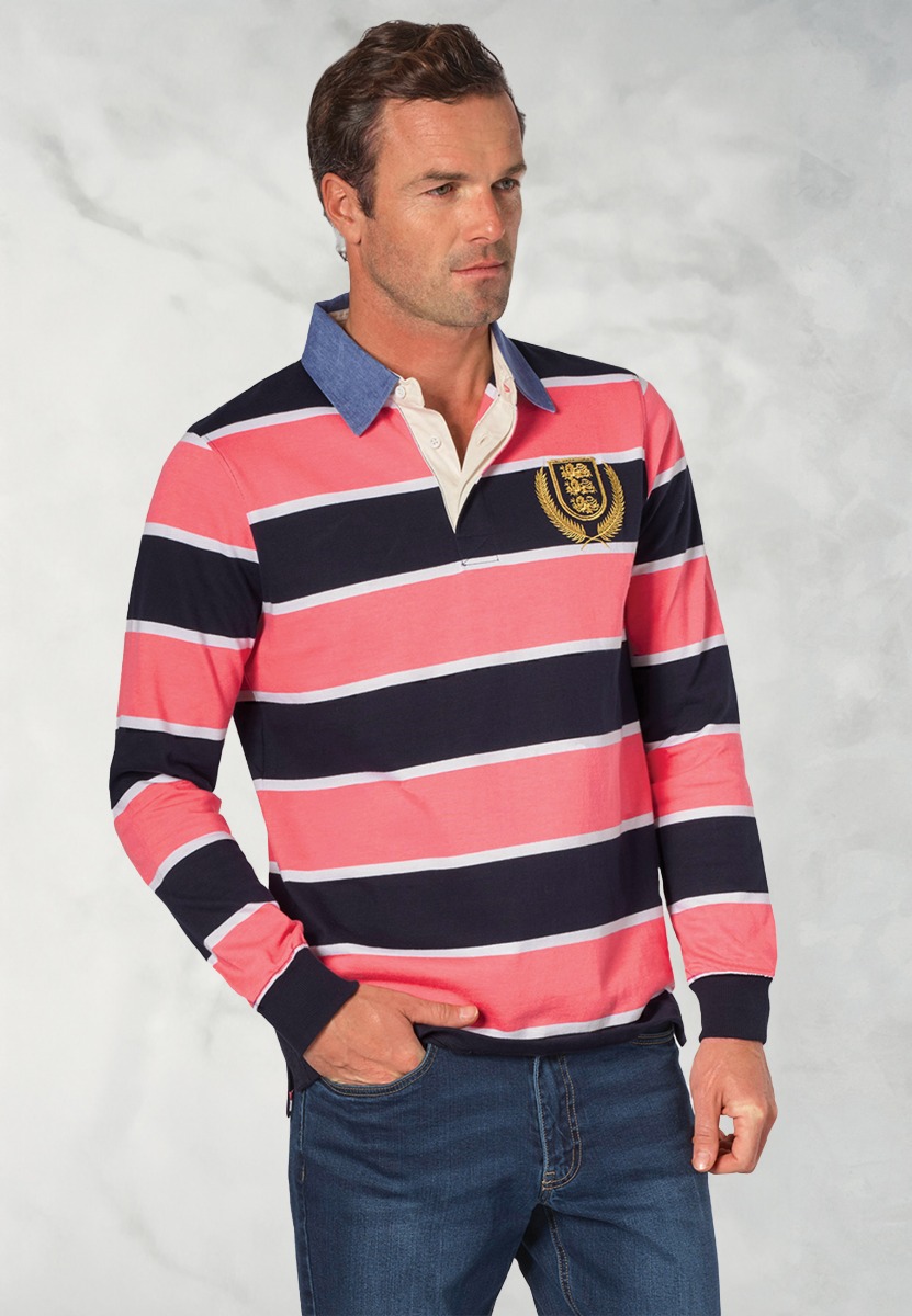 Richardson Coral Pure Cotton Stripe Rugby Shirt