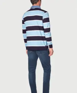 Alternative view of Richardson Sky Blue Pure Cotton Stripe Rugby Shirt