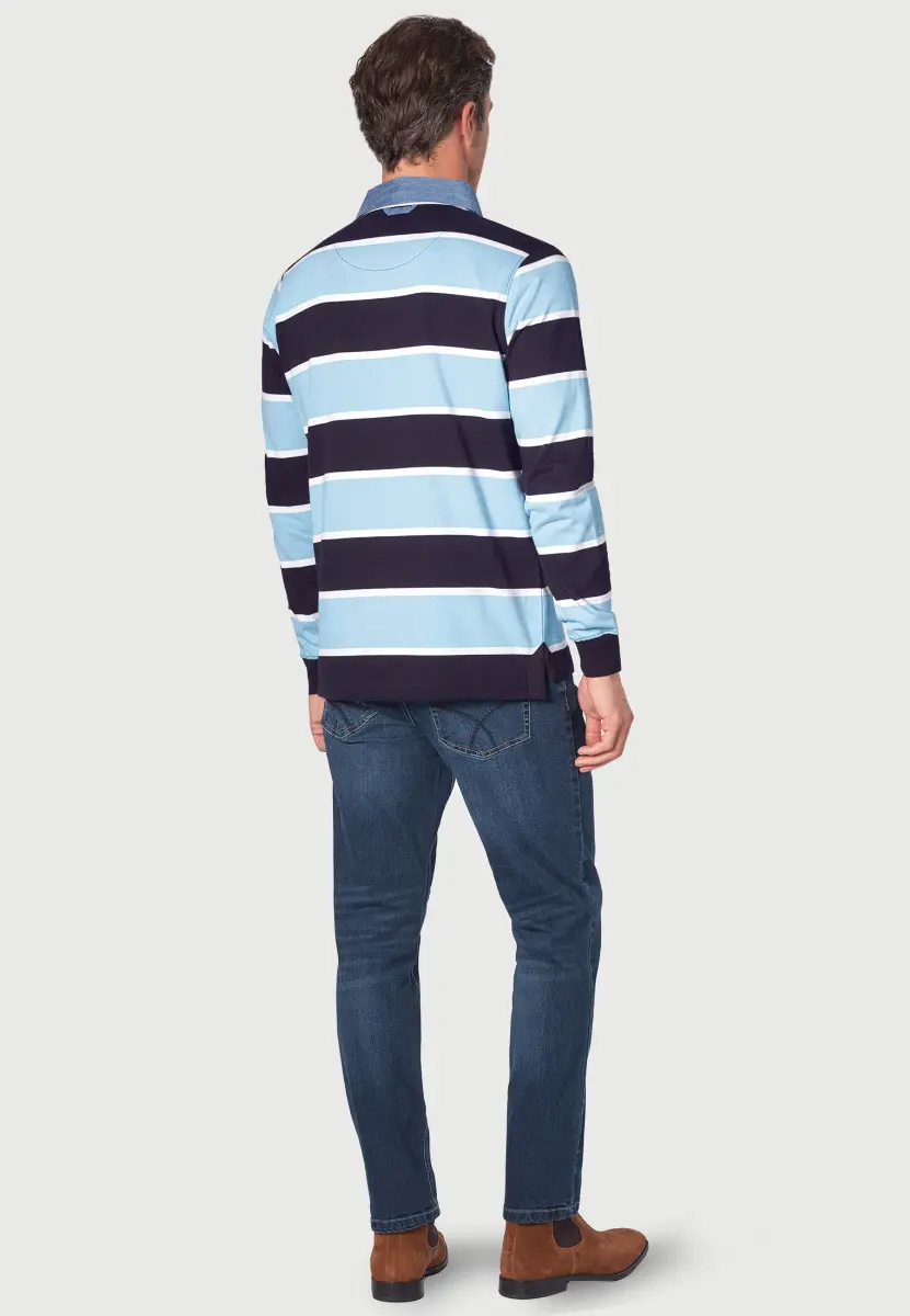 Richardson Sky Blue Pure Cotton Stripe Rugby Shirt - Image 2