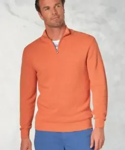Ricky Salmon Pique Knit Zip Neck Jumper