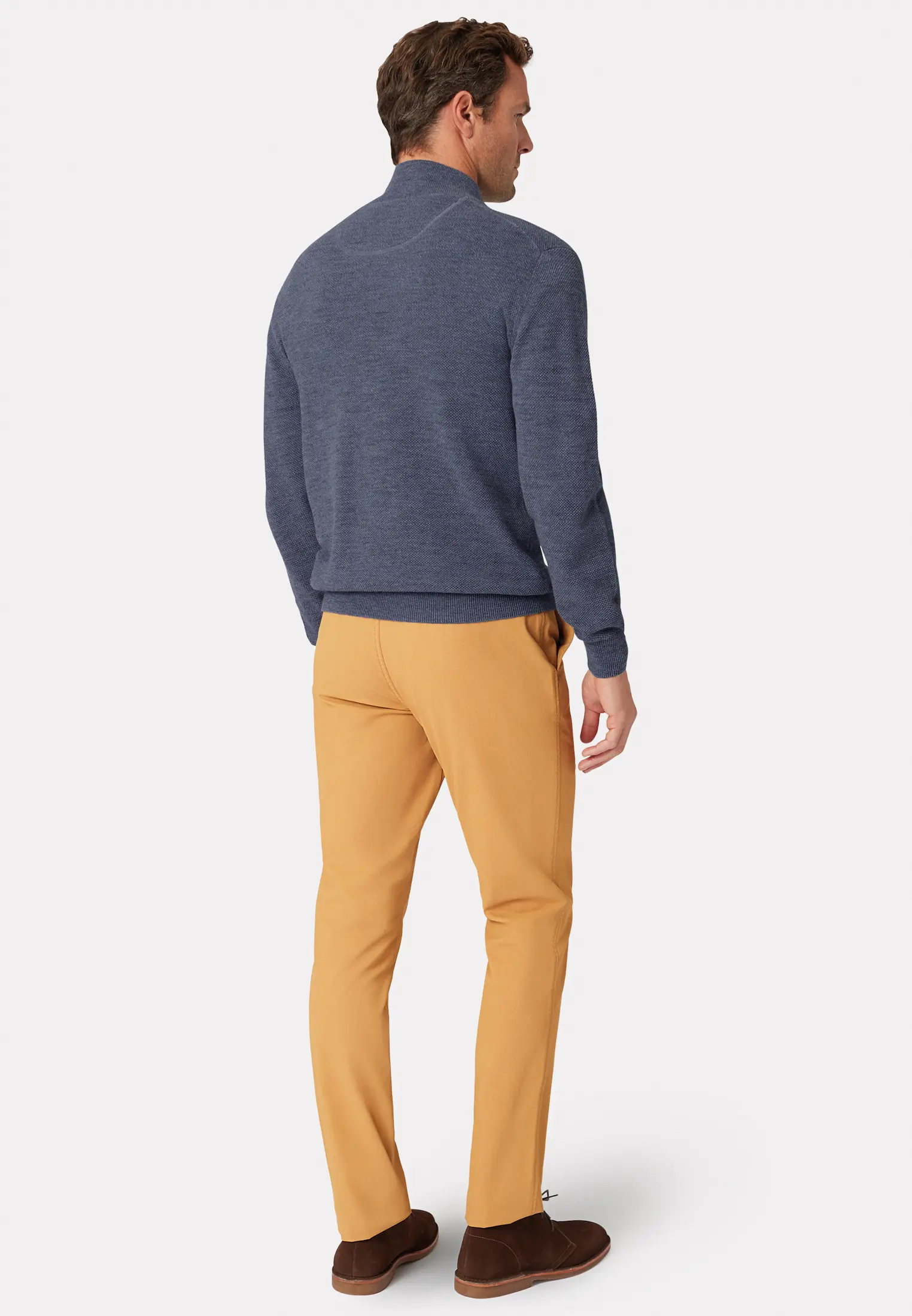 Ricky Denim Blue Pique Knit Zip Neck Jumper - Image 2