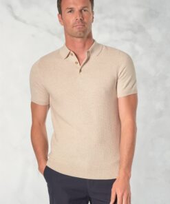Riggs Pure Cotton Oatmeal Brick Knit Polo Shirt