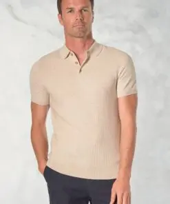 Riggs Pure Cotton Oatmeal Brick Knit Polo Shirt