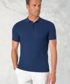 Riggs Pure Cotton Dark Blue Brick Knit Polo Shirt