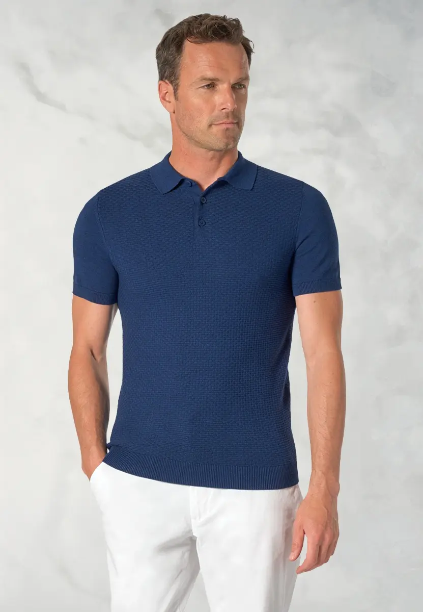 Riggs Pure Cotton Dark Blue Brick Knit Polo Shirt