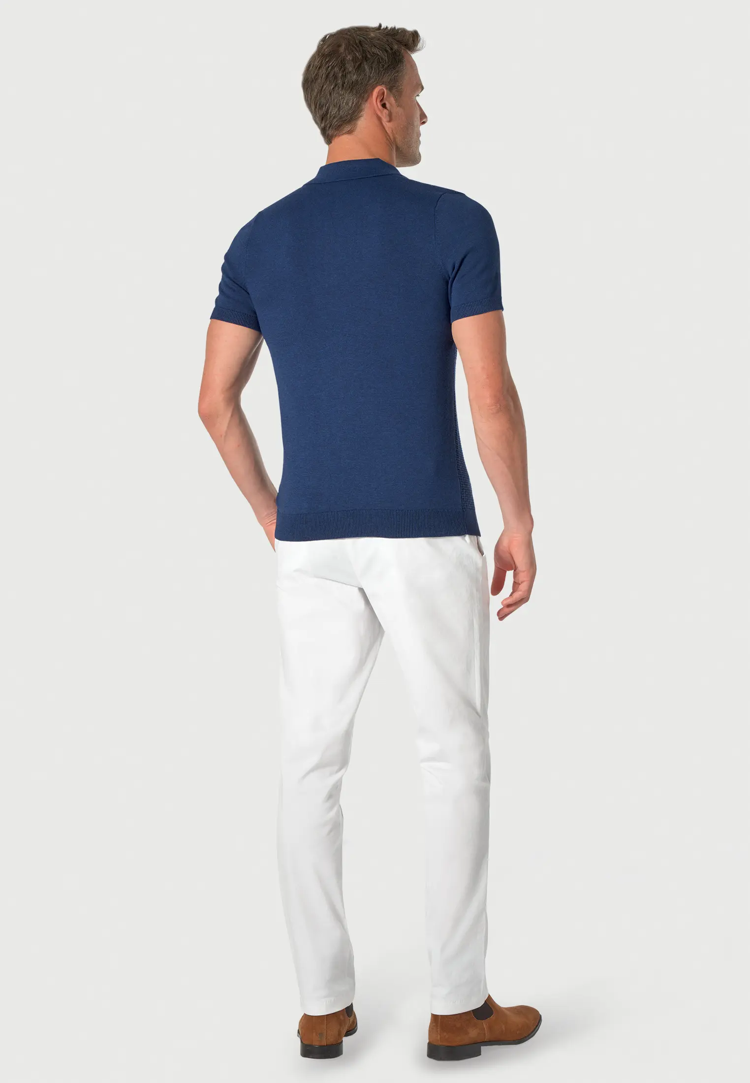 Riggs Pure Cotton Dark Blue Brick Knit Polo Shirt - Image 2