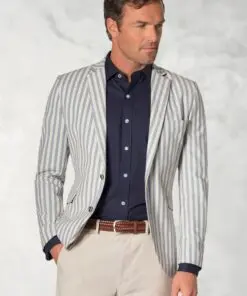 Tailored Fit Roope Blue Stripe Stretch Cotton Jacket