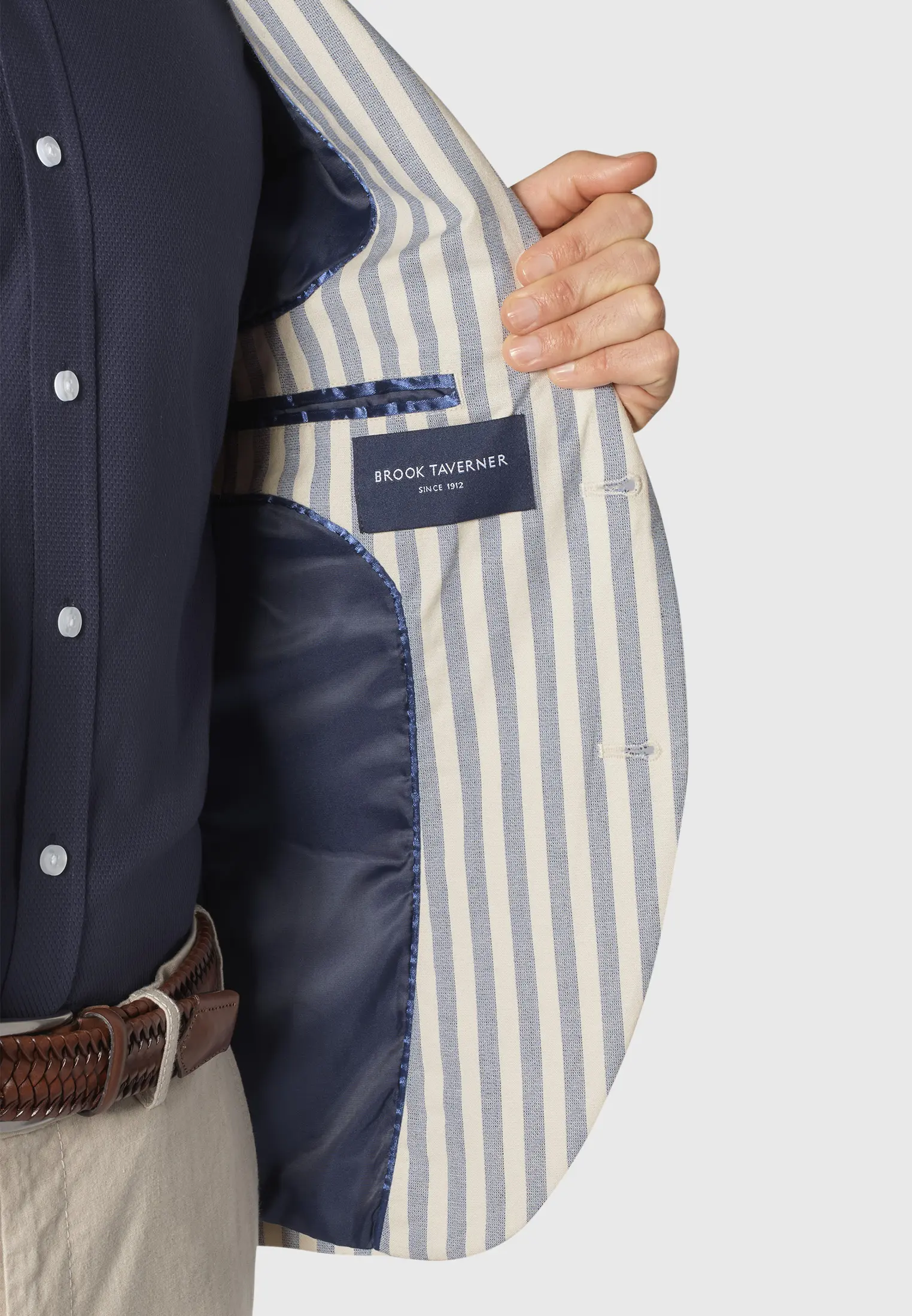 Tailored Fit Roope Blue Stripe Stretch Cotton Jacket - Image 2