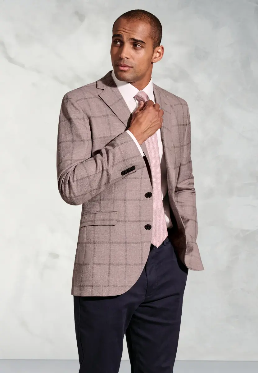 Tailored Fit Neeson Rose Windowpane Check Linen Blend jacket