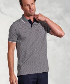 Ruffalo Navy Fine Stripe Cotton Jersey Polo Shirt