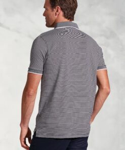 Alternative view of Ruffalo Navy Fine Stripe Cotton Jersey Polo Shirt