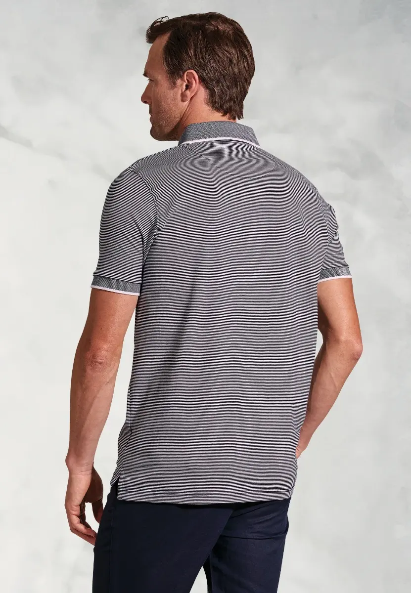 Ruffalo Navy Fine Stripe Cotton Jersey Polo Shirt - Image 2