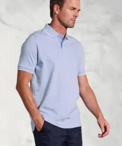 Ruffalo Sky Blue Fine Stripe Cotton Jersey Polo Shirt