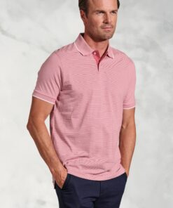 Ruffalo Rose Fine Stripe Cotton Jersey Polo Shirt