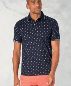 Safin Pure Cotton Jersey Sail Boat Print Polo Shirt