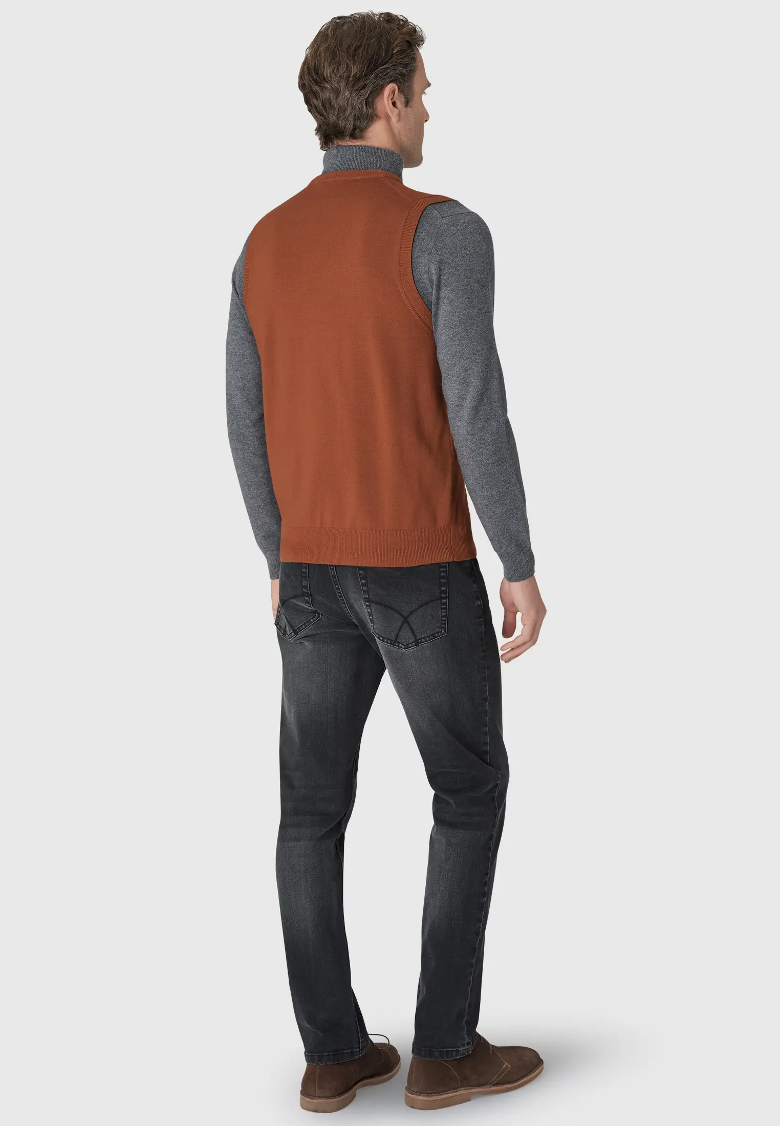 Salcombe Burnt Orange Merino Wool Waistcoat - Image 2