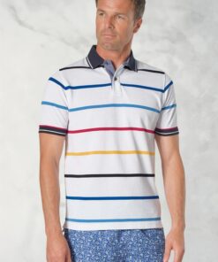 Sandham Pure Cotton White Stripe Pique Polo Shirt