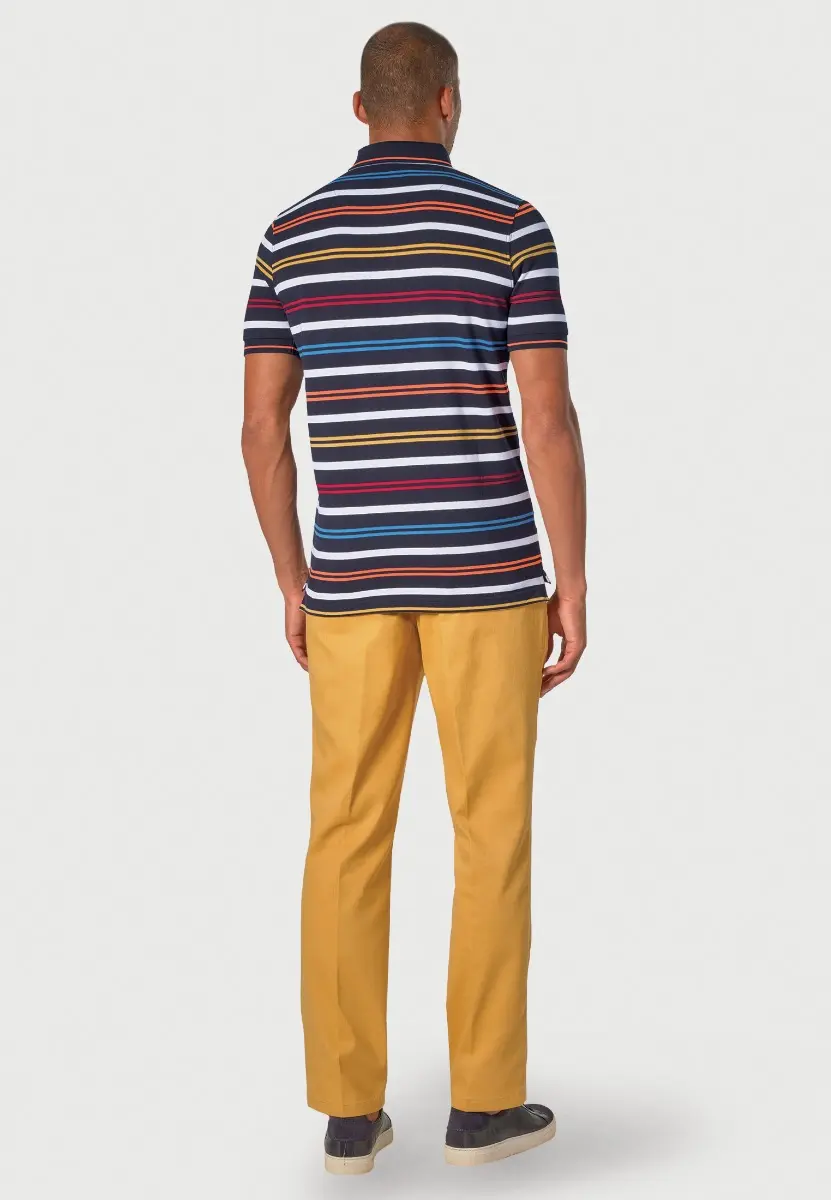 Sandham Pure Cotton Navy Stripe Pique Polo Shirt - Image 2
