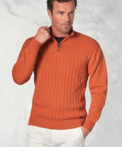 Sharpe Apricot Cotton Cable Knit Zip Neck Jumper