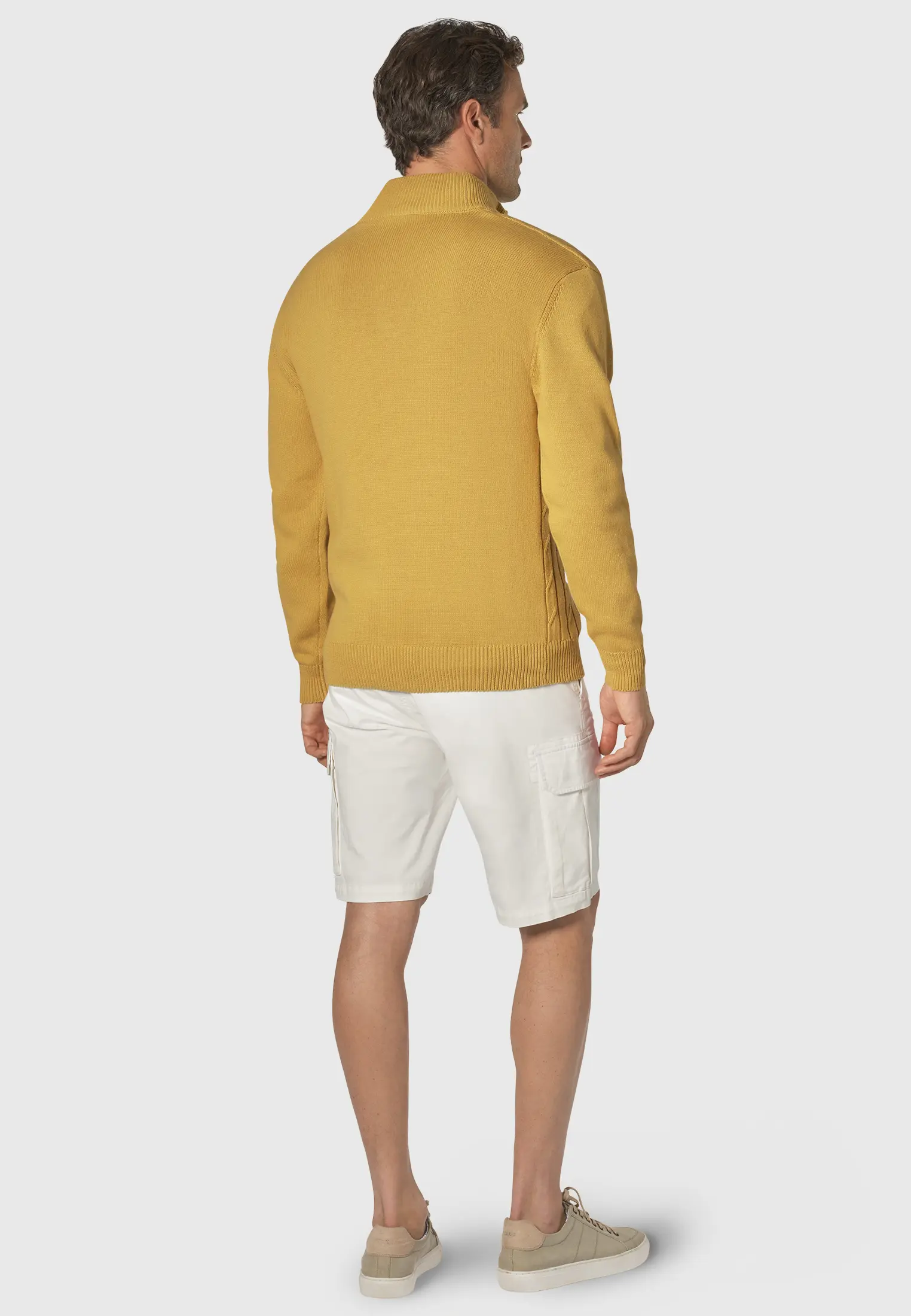 Sharpe Lemon Cotton Cable Knit Zip Neck Jumper - Image 2