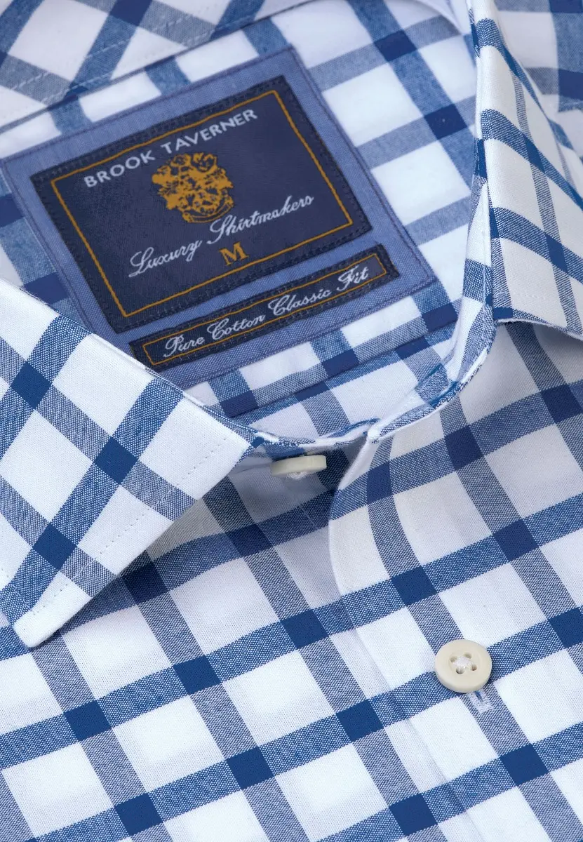 Regular Fit Navy Check Cotton Oxford Shirt - Image 2