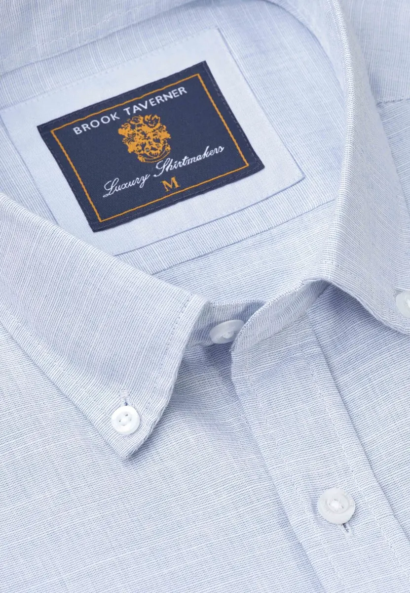 Regular Fit Sky Blue Textured Cotton Short Sleeve Shirts - Image 2