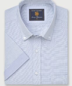 Regular Fit Sky Blue Textured Cotton Short Sleeve Shirts