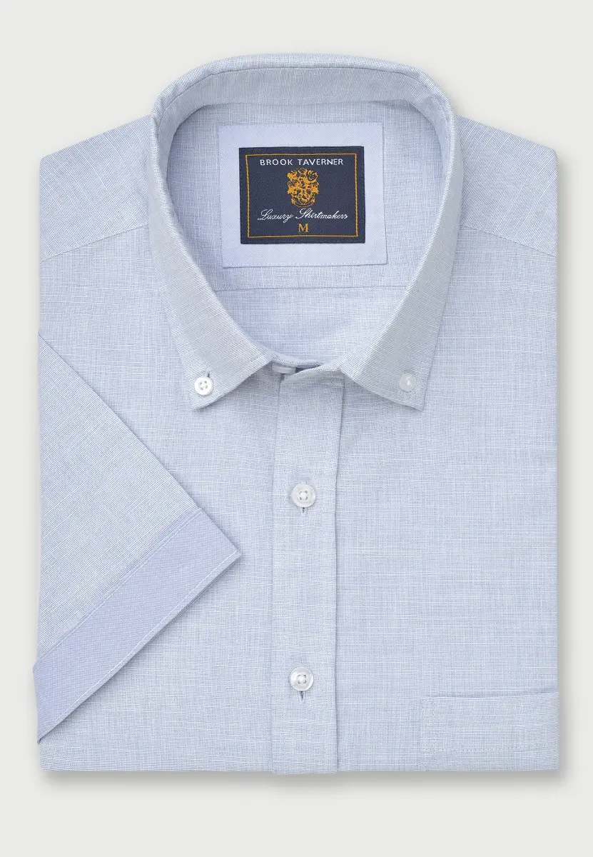 Regular Fit Sky Blue Textured Cotton Short Sleeve Shirts