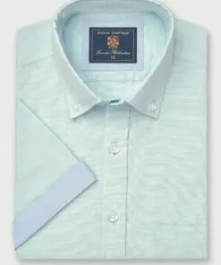 Regular Fit Mint Textured Cotton Short Sleeve Shirts