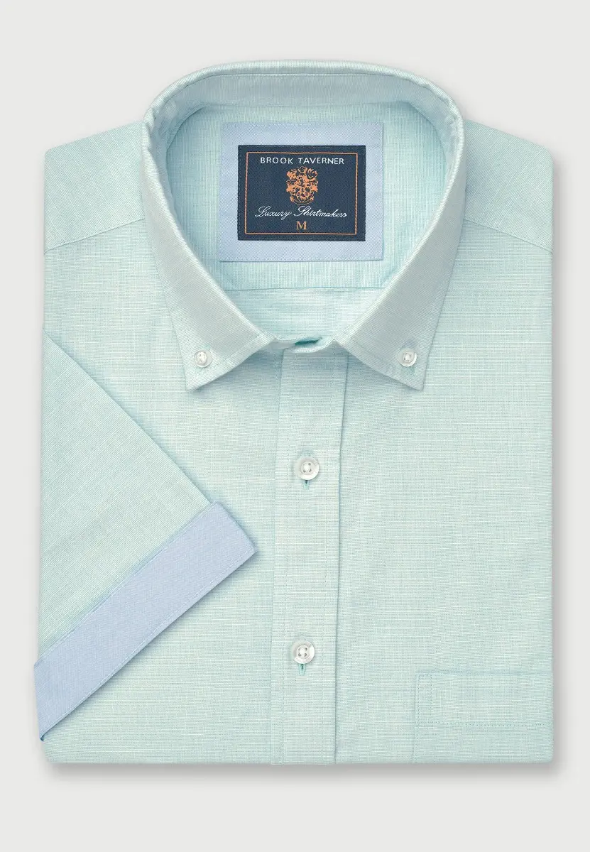 Regular Fit Mint Textured Cotton Short Sleeve Shirts