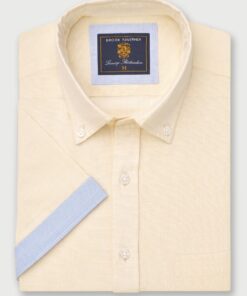 Regular Fit Lemon Textured Cotton Short Sleeve Shirts