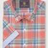 Regular Fit Salmon Check Slub Cotton Short Sleeve Shirts
