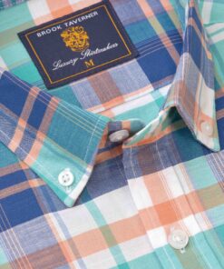 Alternative view of Regular Fit Mint Check Slub Cotton Short Sleeve Shirts