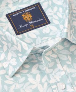 Alternative view of Regular Fit Mint Botanical Leaf Print Slub Cotton Short Sleeve Shirt