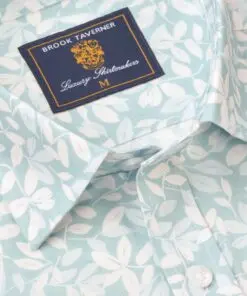 Alternative view of Regular Fit Mint Botanical Leaf Print Slub Cotton Short Sleeve Shirt