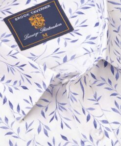 Alternative view of Regular Fit Blue Leaf Botanical Print Slub Cotton Short Sleeve Shirt