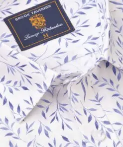 Alternative view of Regular Fit Blue Leaf Botanical Print Slub Cotton Short Sleeve Shirt