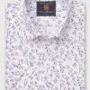 Regular Fit Blue Leaf Botanical Print Slub Cotton Short Sleeve Shirt