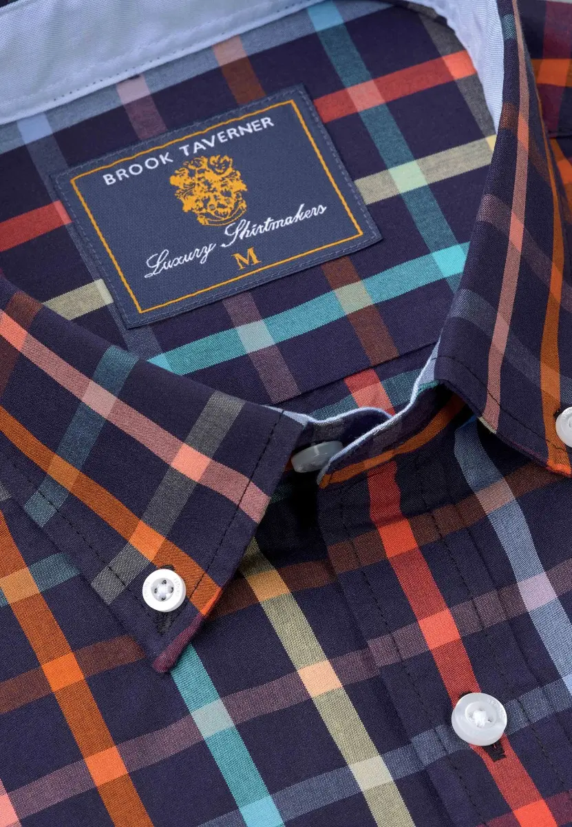 Regular Fit Navy Check 'Portofino' Short Sleeve Shirt - Image 2