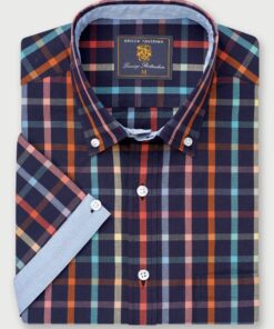 Regular Fit Navy Check 'Portofino' Short Sleeve Shirt
