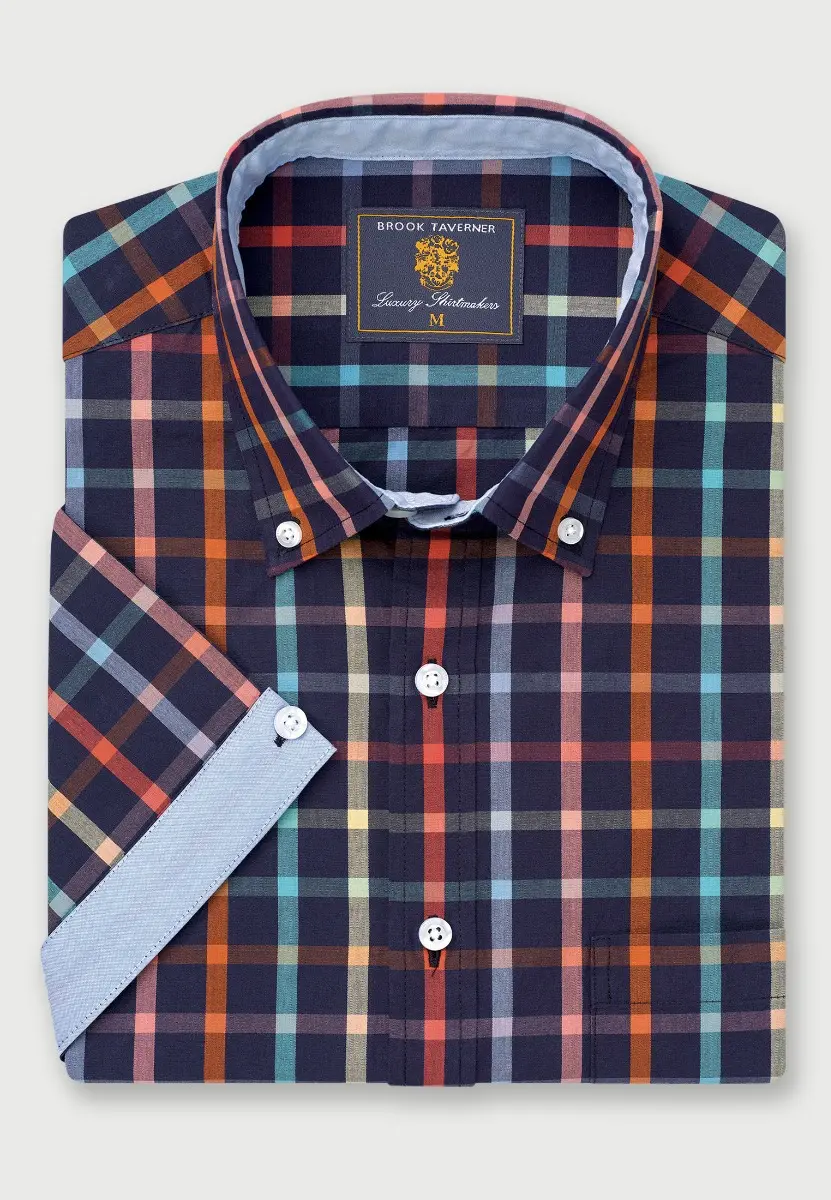 Regular Fit Navy Check 'Portofino' Short Sleeve Shirt