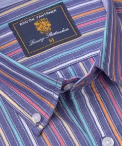 Alternative view of Regular Fit Blue Stripe 'Portofino' Short Sleeve Shirt
