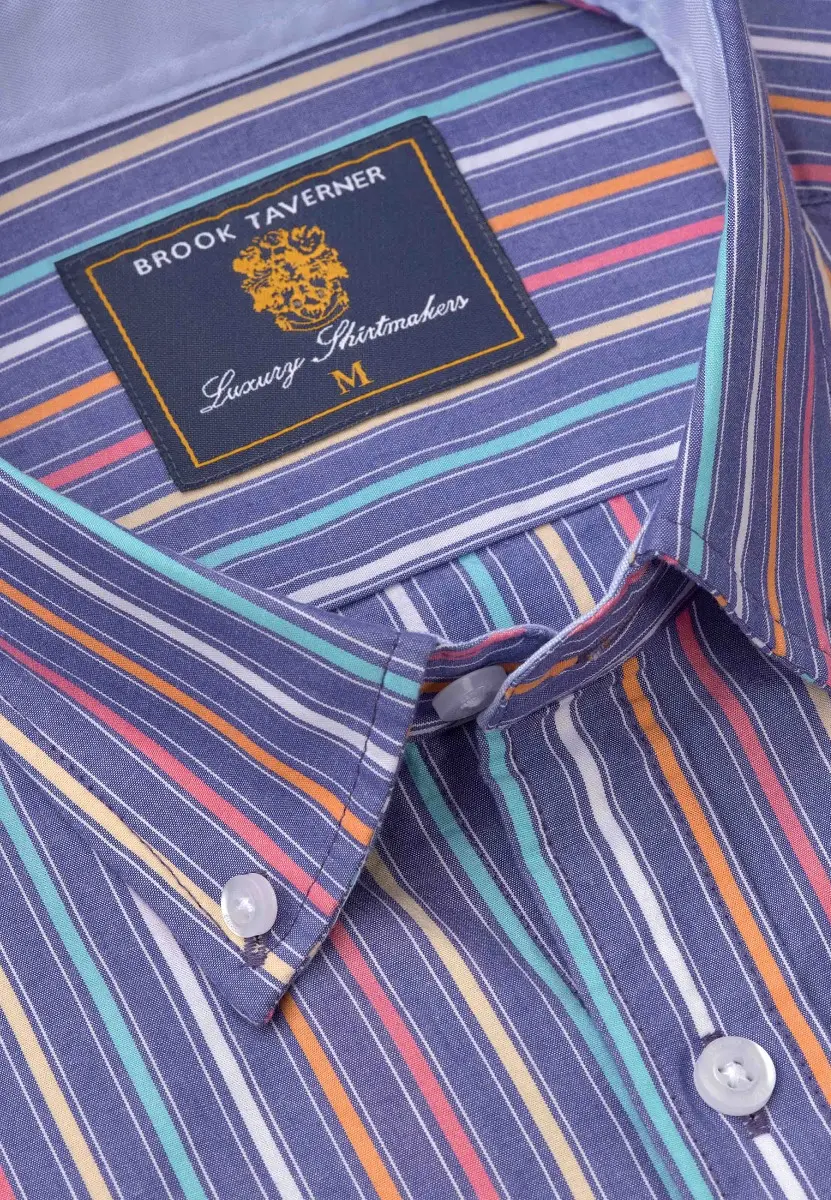 Regular Fit Blue Stripe 'Portofino' Short Sleeve Shirt - Image 2