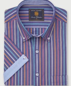 Regular Fit Blue Stripe 'Portofino' Short Sleeve Shirt